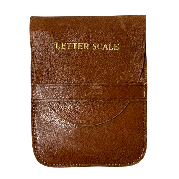 Vintage 1950s 60s Postal Scale Handheld Hanging w/ Leather Case Brass Balance - Picture 9 of 12